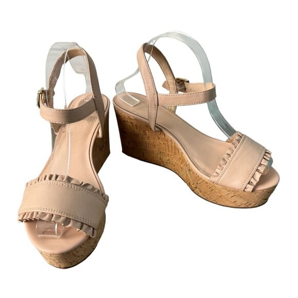 KATE SPADE NY Tomas NEW Leather Platform Wedge Sandal Strappy Nude Womens Sz 10M - Picture 2 of 13